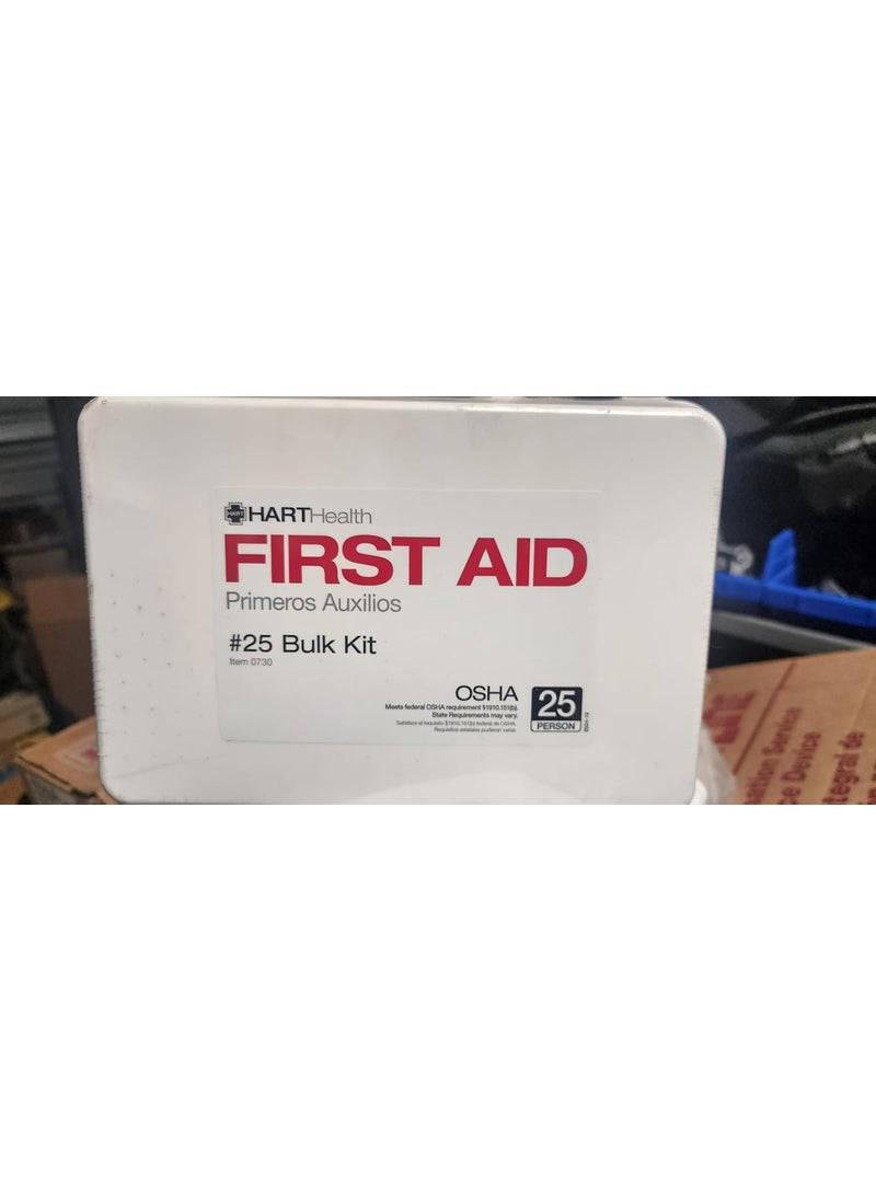 Hart Health #25 Bulk First Aid Kit, OSHA Standards, HART, for up to 25 People, Polypropylene Box, White