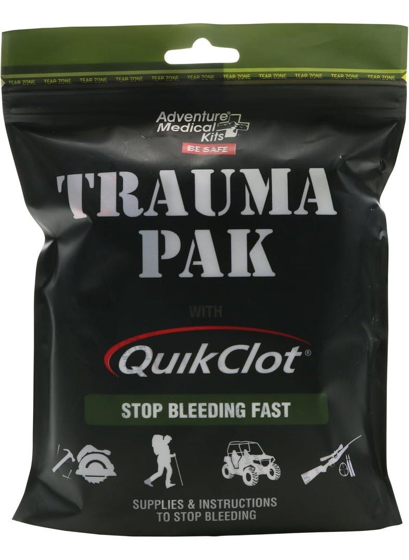 Adventure Medical Kit Trauma Pak First Aid Kit with QuikClot - First Aid Kit for Emergency Supplies, Camping Essentials & More - Compact Trauma Kit with Gloves, Alcohol Swabs, Bandages & More