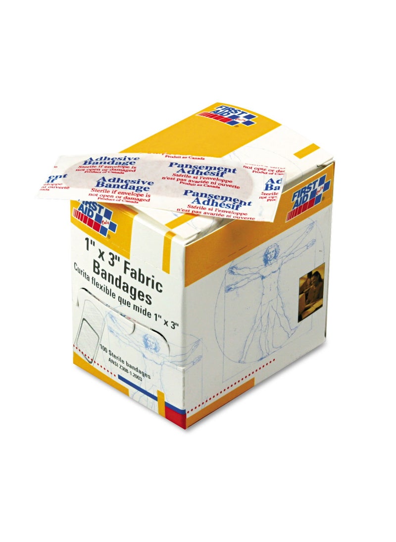 First Aid Only G122 1 x 3 Inch Fabric Bandages, First Aid Kit Refill Supplies for Business, Worksite, and Home, 100 Count