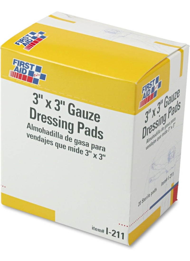 First Aid Only I211 Gauze Dressing Pads 3-Inch x 3-Inch 10/Box