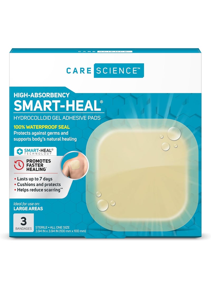 Care Science Hydrocolloid Bandages, Extra Large | 100% Waterproof Seal (4 in x 4 in, 3CT)