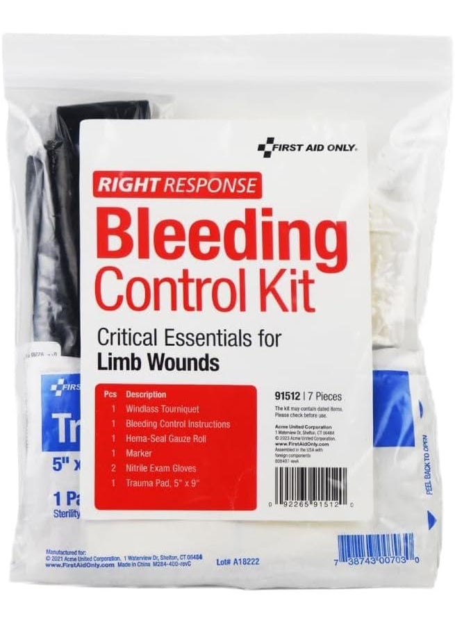 First Aid Only 91512 Critical Essentials Bleeding Control Kit for Limb Wounds, 7 Pieces