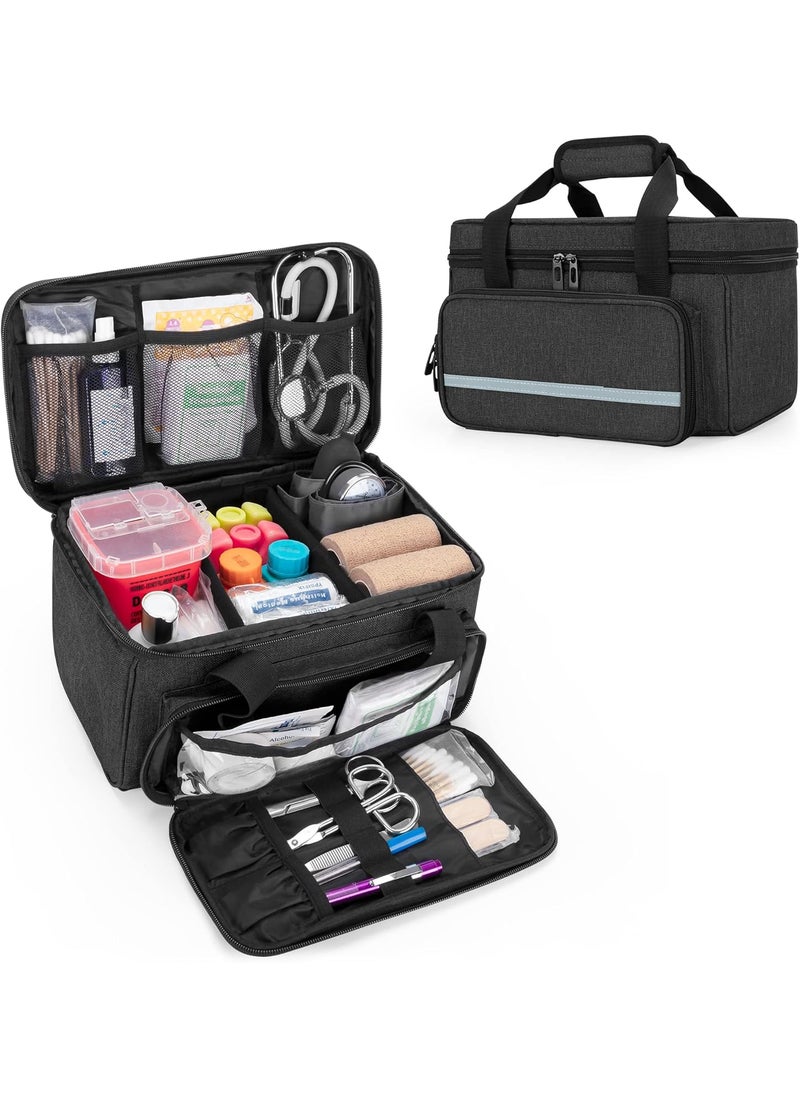 CURMIO Small First Aid Bag Empty, Family First Aid Kit Case, Medicine Storage Organizer Box For Home And Travel, Black (Patent Pending)