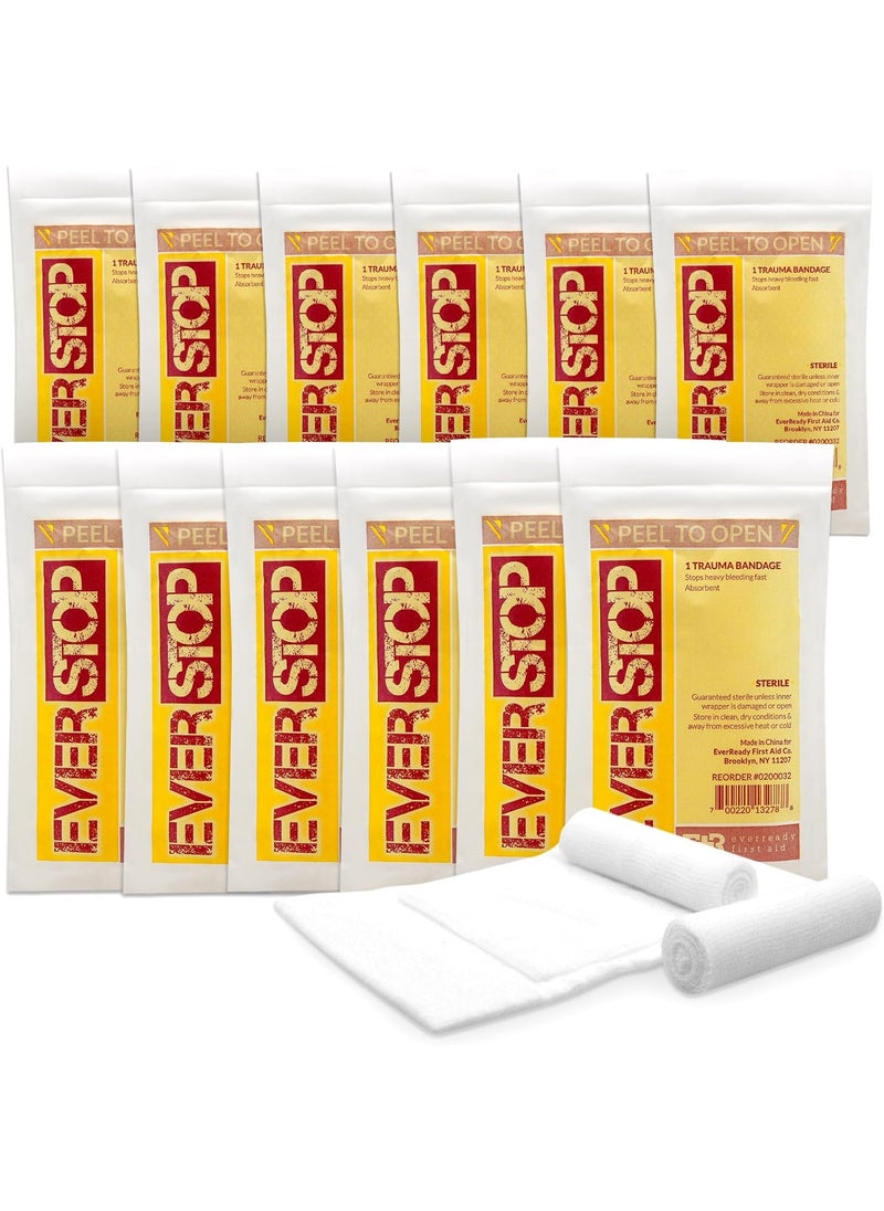 Ever Ready First Aid EverStop First Aid Blood Stopper Compress Multi-Purpose Wound and Trauma Dressing- 12 Pack