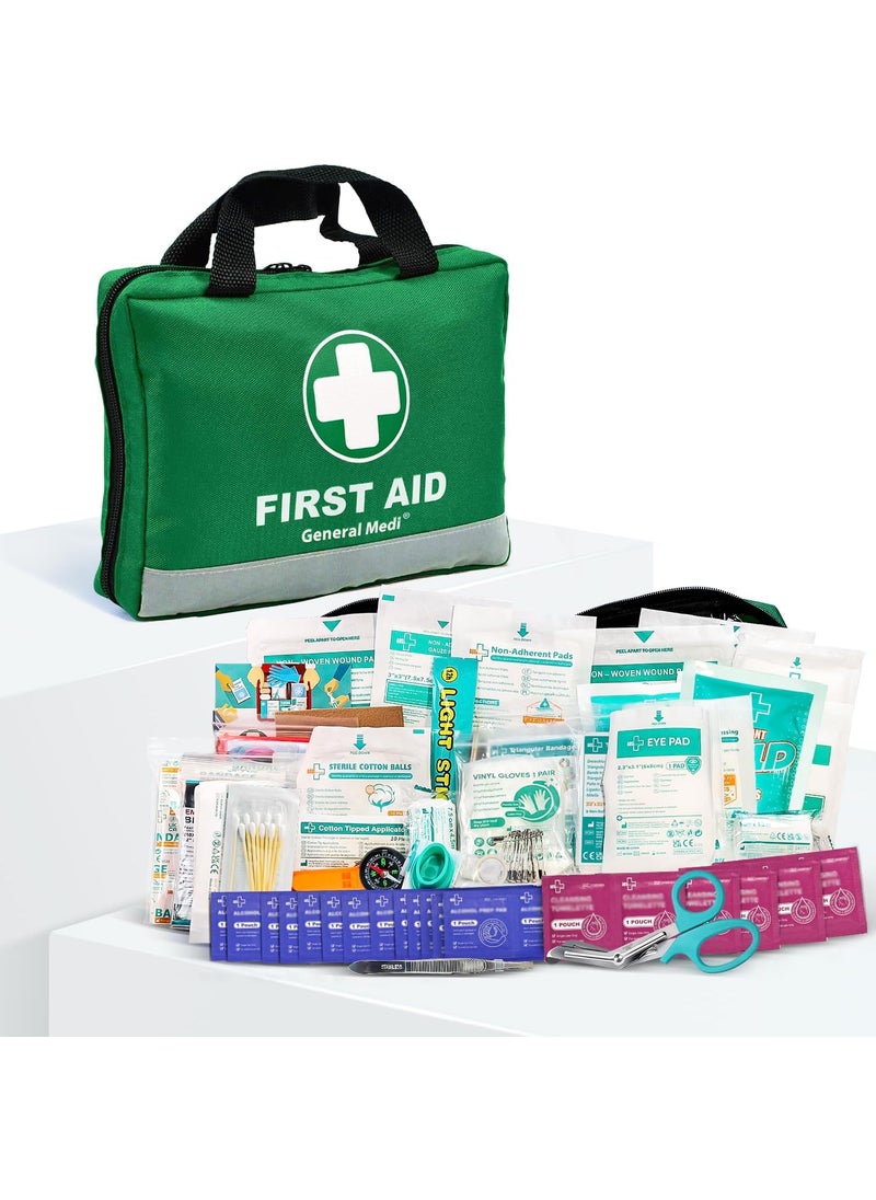 General Medi 210 Piece First Aid Kit- Emergency Kit - Reflective Design - Includes Ice(Cold) Pack, Moleskin Pad and Emergency Blanket for Travel, Home, Office, Car, Workplace & Outdoor