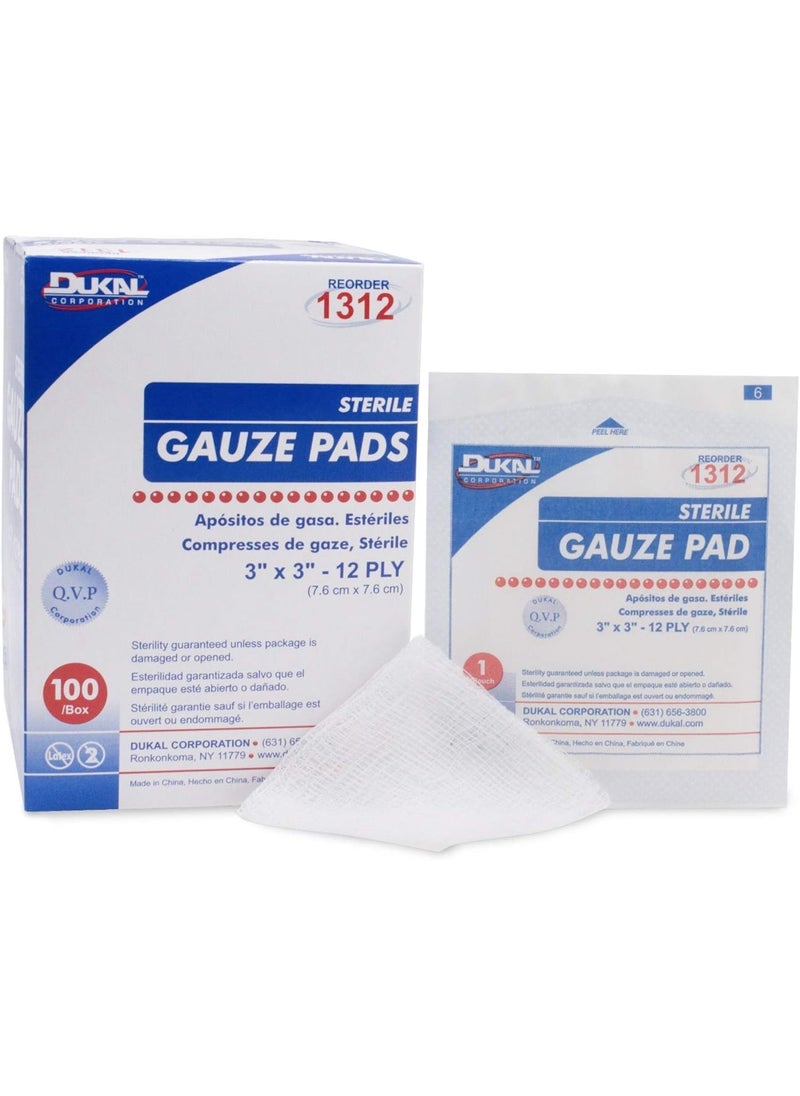 Dukal Sterile Gauze Pads, 100% Woven Cotton and Individually Wrapped, 3