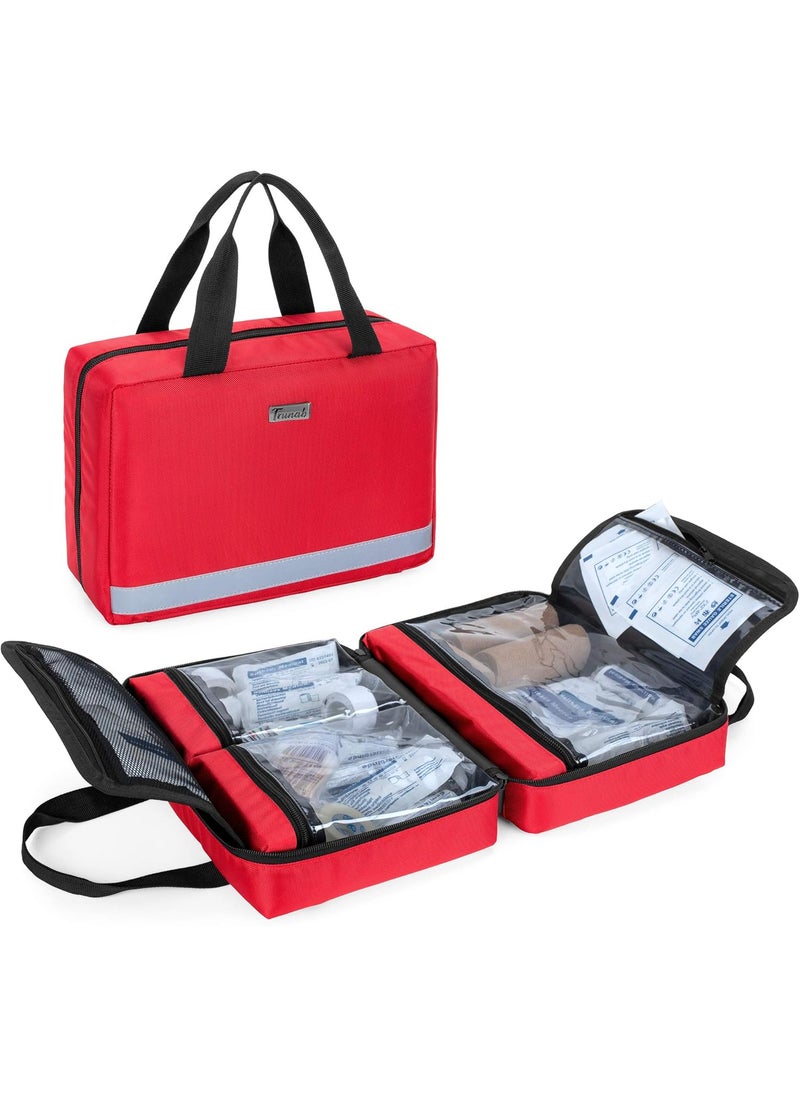 Trunab Small First Aid Kit Bag Empty Portable Emergency Kits Trauma Bag, Ideal for Car, Home, Camping and Hiking, Red Bag Only
