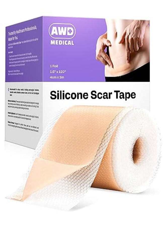 AWD Silicone Scar Sheets for Surgical Scars Medical Grade Silicone Scar Tape for C Section Tummy Tuck Tape Keloid Treatment Silicone Skin Patches After Surgery Must Haves 16 x 120 Roll