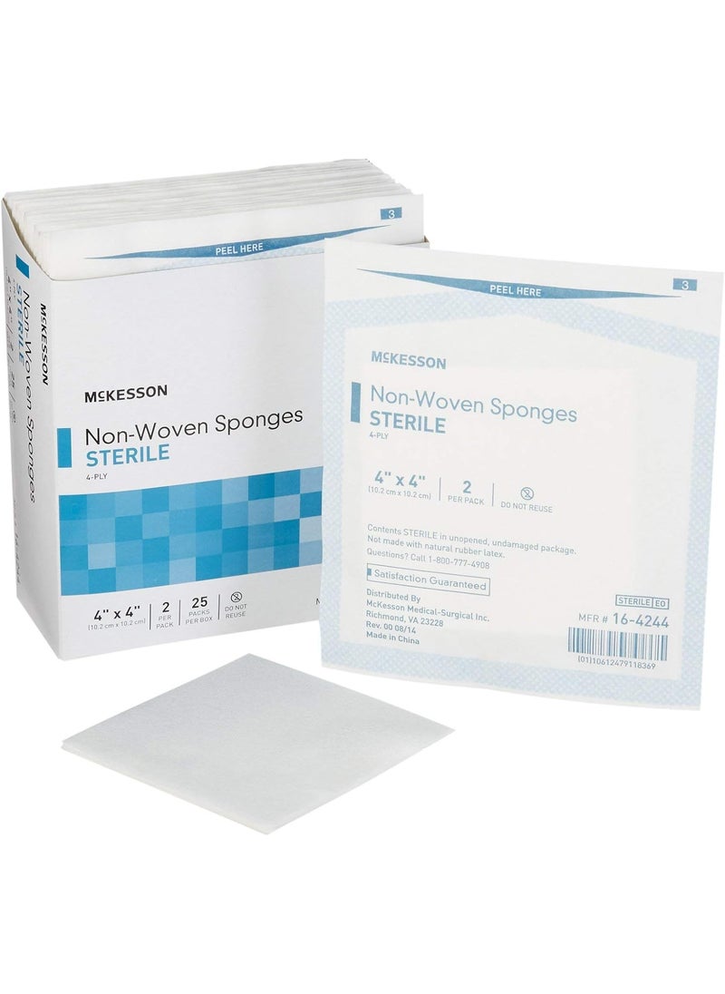 McKesson Non-Woven Sponges, Sterile, 4-Ply, Polyester/Rayon, 4 in x 4 in, 2 per Pack, 25 Packs, 50 Total