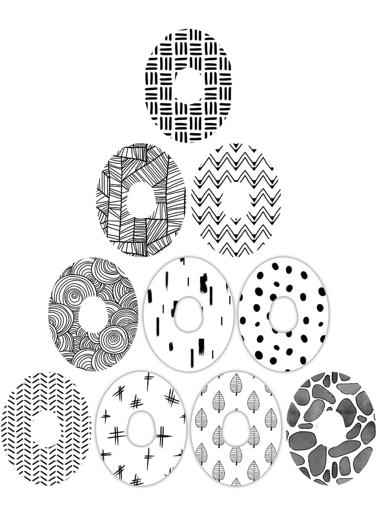 Dexcom Adhesive Mix Design - Adhesive Patches with Split Backing, Easy to Apply x 10 Pack - Black & White Mix (Dexcom G7)