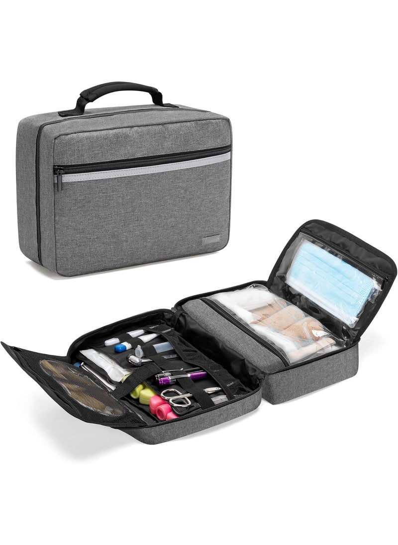 Trunab Portable First Aid Bag Empty, Medical Supplies Bag with 2 Inner Flap, Emergency Trauma Bag for Accessories, Grey