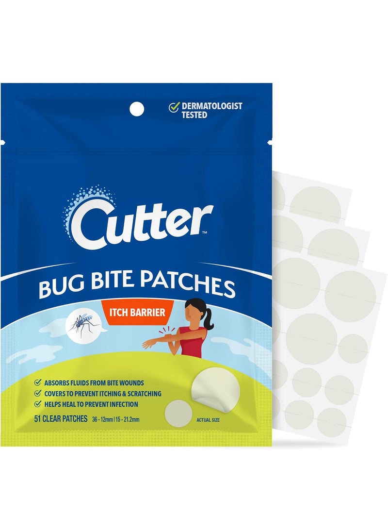 Cutter Bug Bite Patches Itch Relief Hydrocolloid Patches for Kids & Adults, Absorbs Fluids, Helps Heal, Prevents Scratching, Mosquito Itch Relief, Hydrocortisone & Suction Tool Alternative, 51 Count