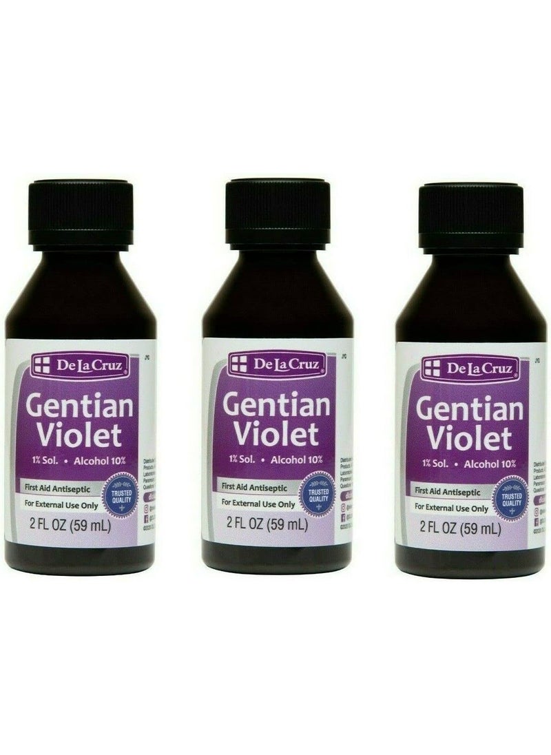 De La Cruz Gentian Violet - Violeta de Genciana - Tincture of Violet 1% First Aid Antiseptic, 2 FL OZ (3 Bottles)