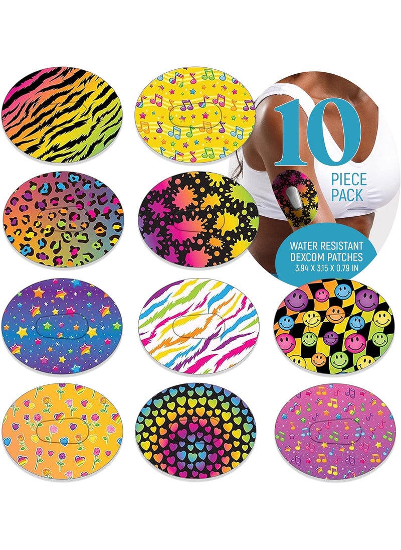 Dexcom Adhesive Mix Design - Adhesive Patches with Split Backing, Easy to Apply x 10 Pack Fluro Mix