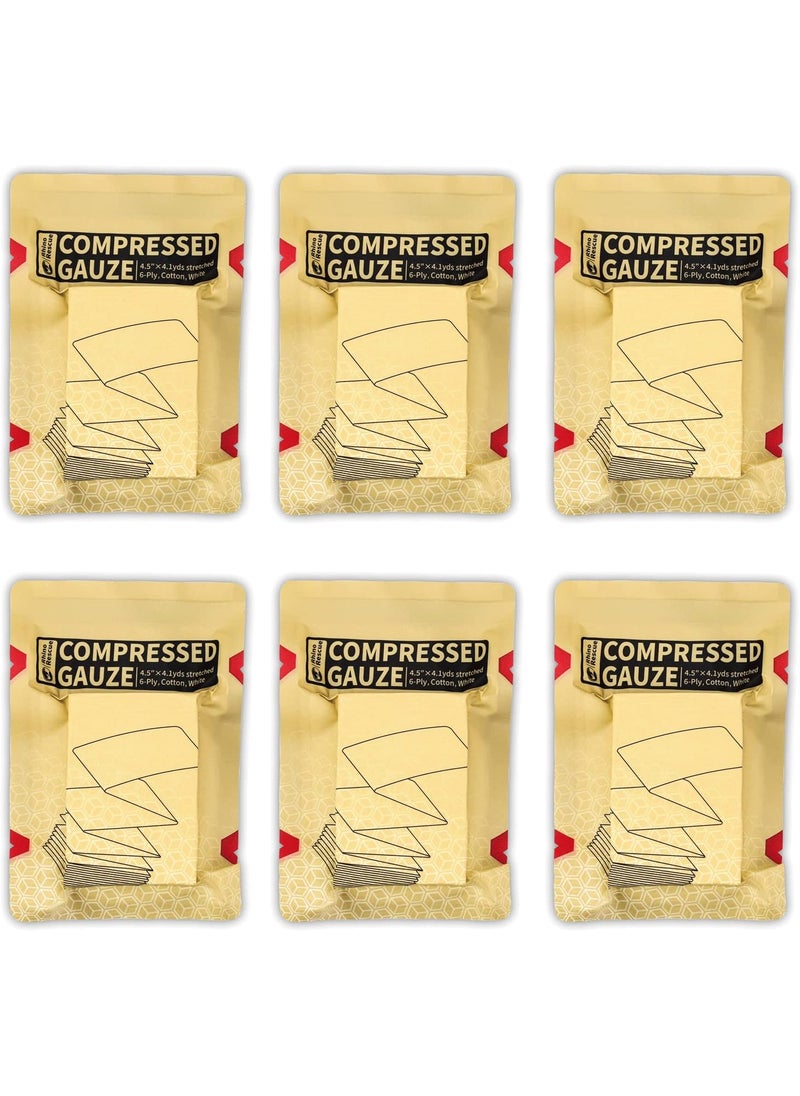 RHINO RESCUE Sterile Compressed Gauze for Emergency Wound Dressing, FSA HSA Eligible, First Aid and Trauma Kit, 6 Pack