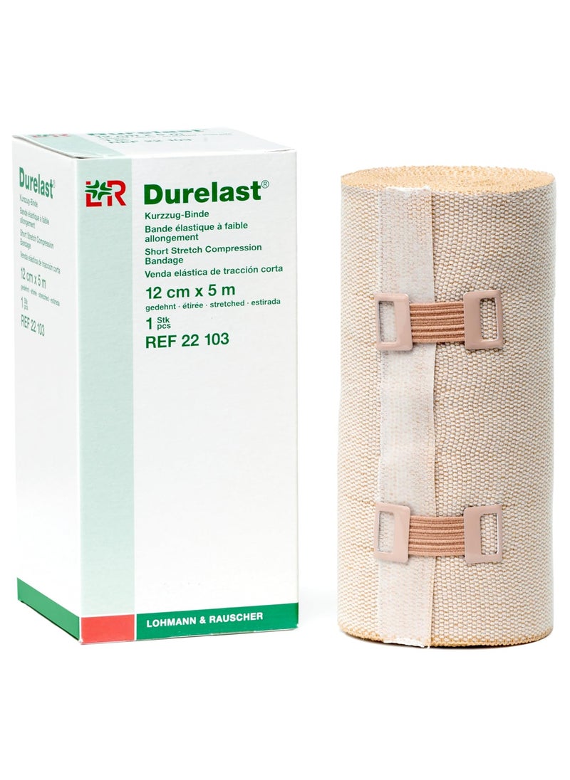 Lohmann & Rauscher Durelast Extra Short Stretch Bandage, Compression Bandage with 45% Stretch, 66% Cotton & 34% Polyamide, 12cm Wide x 5m Long Roll