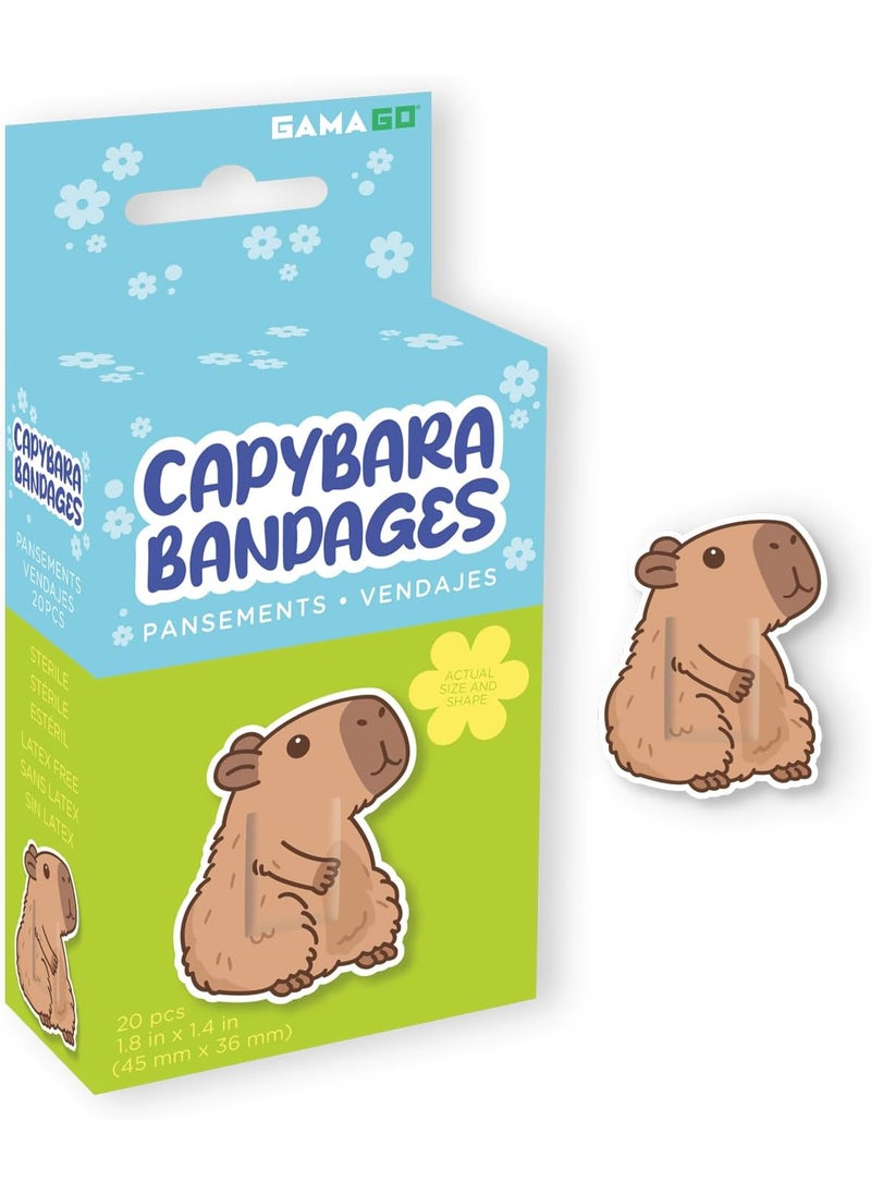 GAMAGO Capybara Shaped Bandages Kids & Kidults - Set of 20 Individually Wrapped Self Adhesive Bandages - Sterile, Latex-Free & Easily Removable - Funny Gift & First Aid Addition
