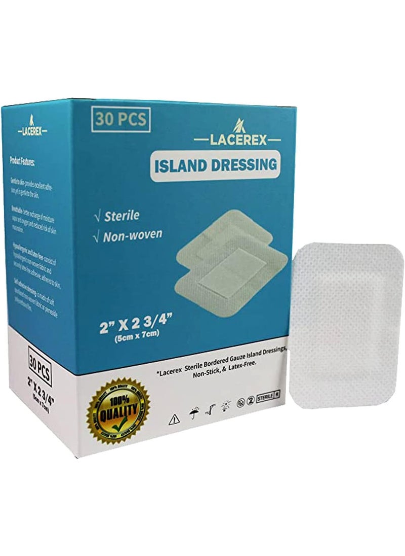 AWD Medical Adhesive Island Dressing, Advanced Wound Dressing, Lacerex Sterile Bordered, Non-Woven Gauze Bandage, Non-Stick, Latex-Free, 2