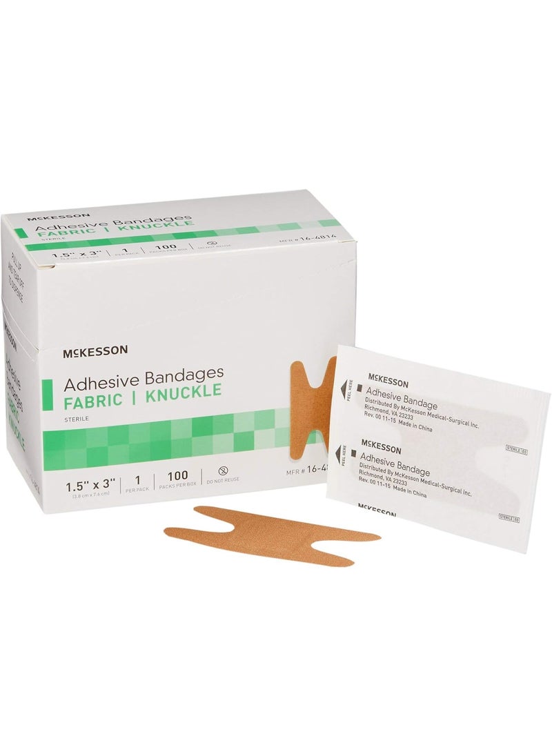 McKesson Adhesive Bandages, Sterile, Fabric Knuckle, 1 1/2 in x 3 in, 100 Count, 1 Pack