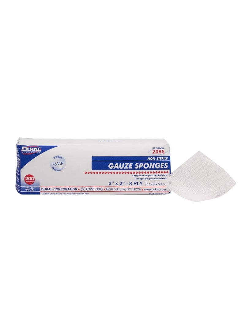 Dukal Gauze Sponge, 8-Ply, Non Sterile, 2
