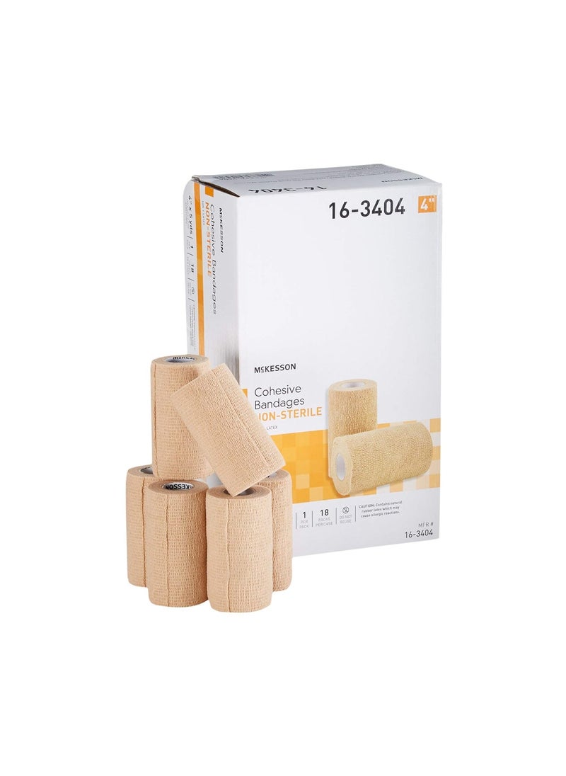 McKesson Elastic Cohesive Bandages, Beige, Non-Sterile, 4 in x 5 yds, 1 Count, 18 Packs, 18 Total