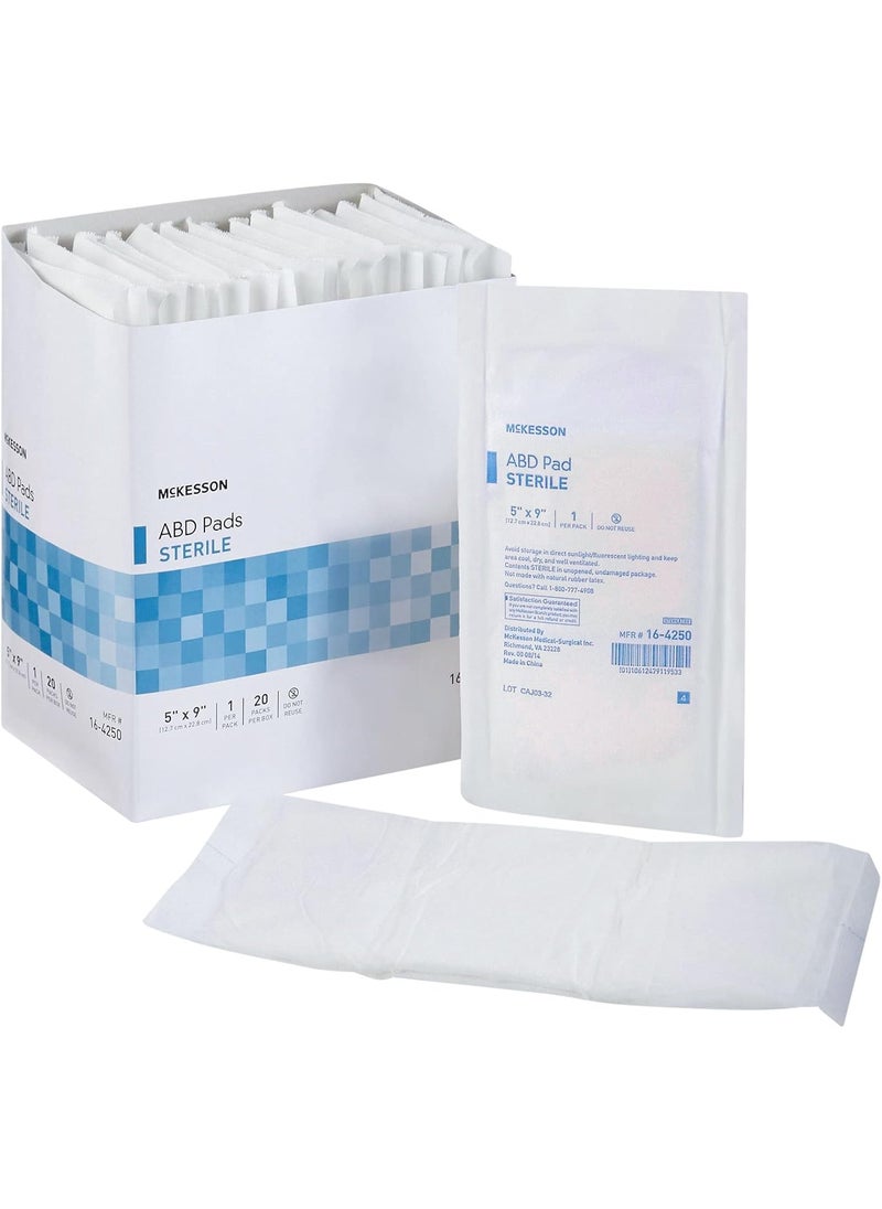 McKesson Abdominal Pads, Sterile, Nonwoven Cellulose, 5 in x 9 in, 20 Count, 1 Pack
