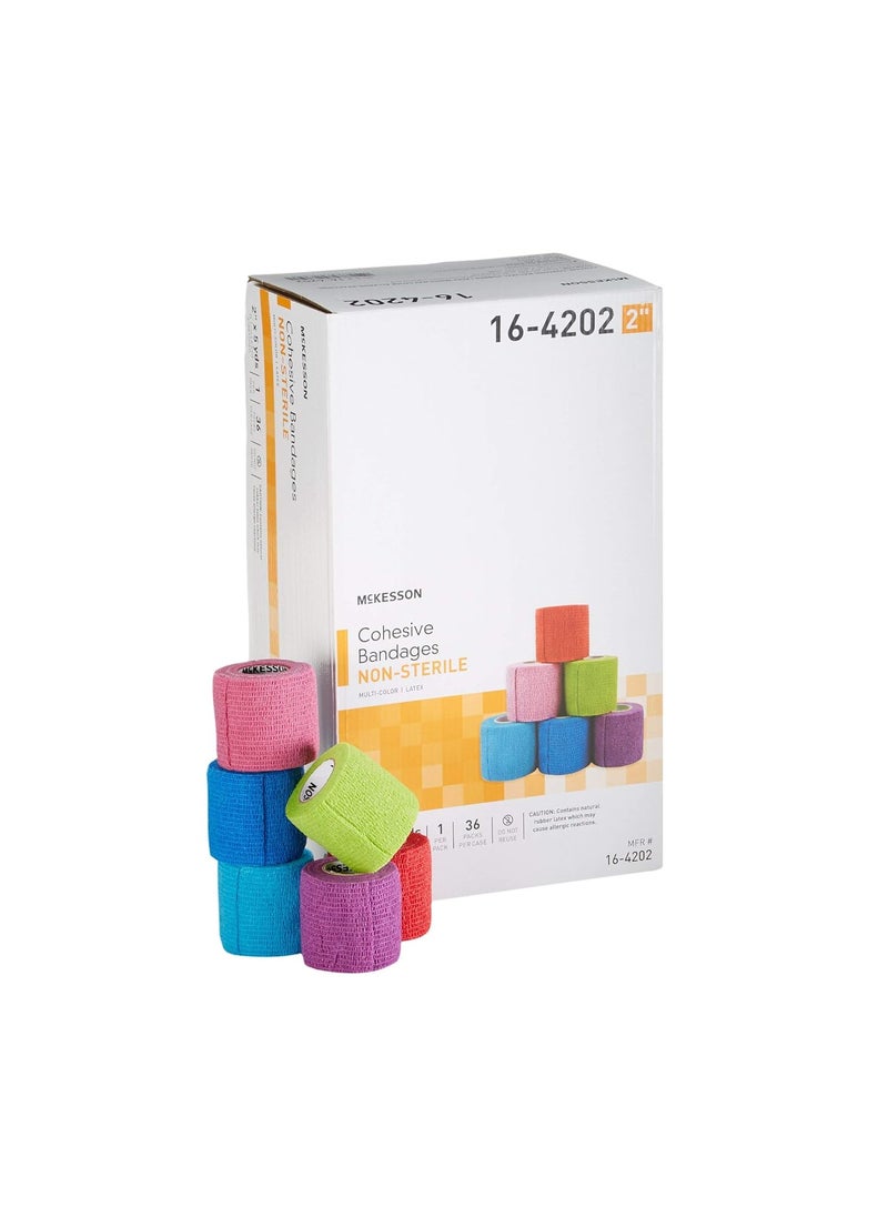 McKesson Elastic Self Adherent Cohesive Bandage, Multi-Color, Non-Sterile, 2 in x 5 yds, 1 Count, 36 Packs, 36 Total
