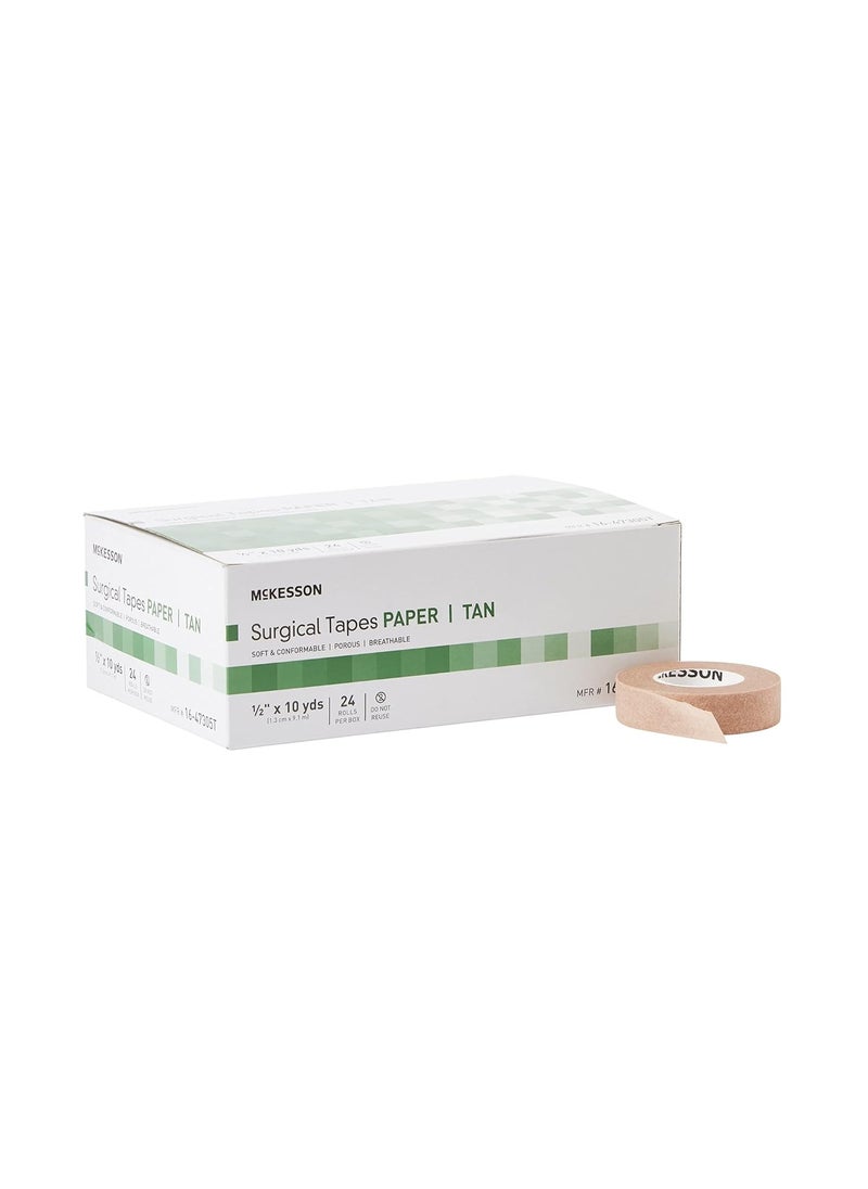 McKesson Surgical Tapes, Non-Sterile, Breathable Paper, 1/2 in x 10 yds, 24 Rolls, 12 Packs, 288 Total
