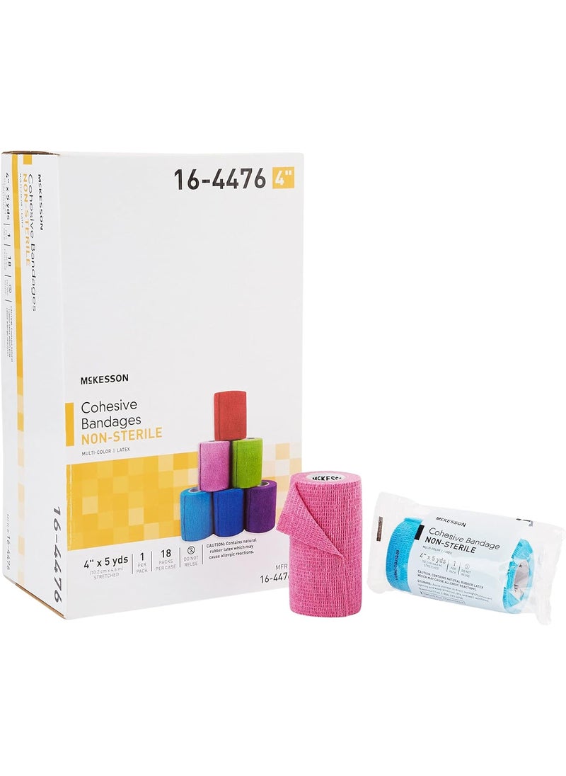 McKesson Cohesive Bandage, Non-Sterile, Self-Adherent Closure, Multi-Color, 4 in x 5 yds, 1 Count, 18 Packs, 18 Total