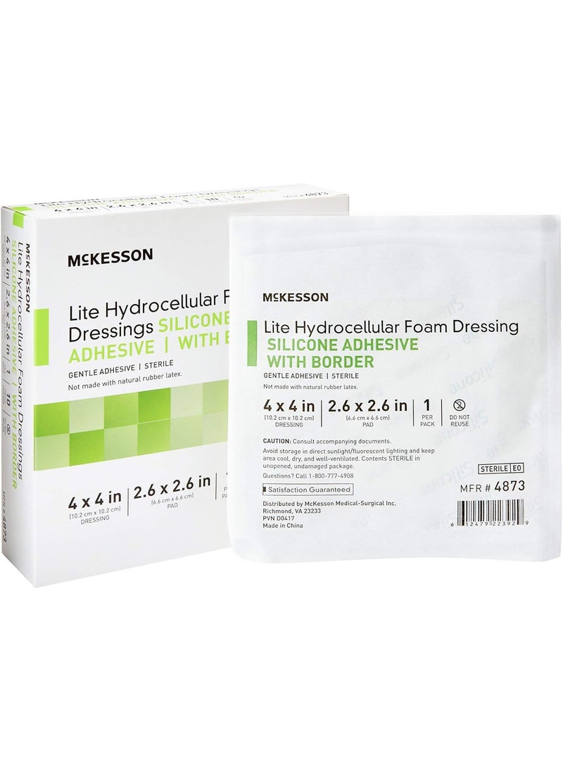 McKesson Lite Hydrocellular Foam Dressings, Sterile, Silicone Adhesive with Border, 4 in x 4 in, 10 Count, 1 Pack