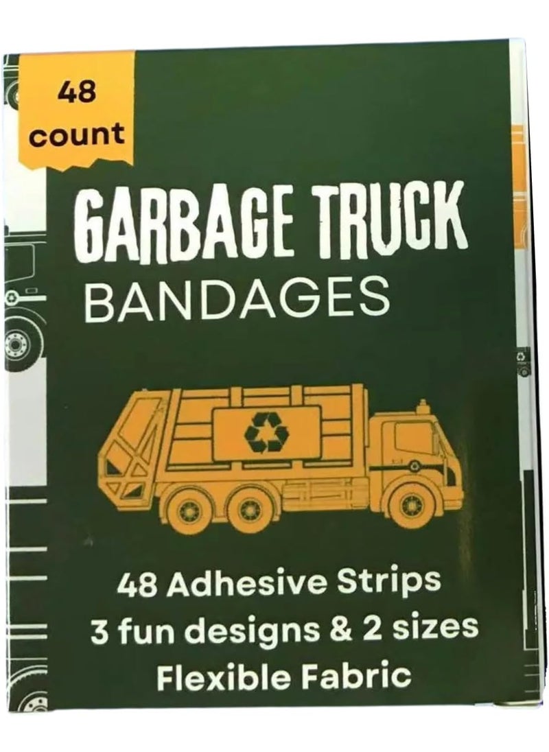Kids & Toddlers Adhesive Bandages, Sterile, Assorted Sizes, Featuring Garbage Trucks, 48 ct