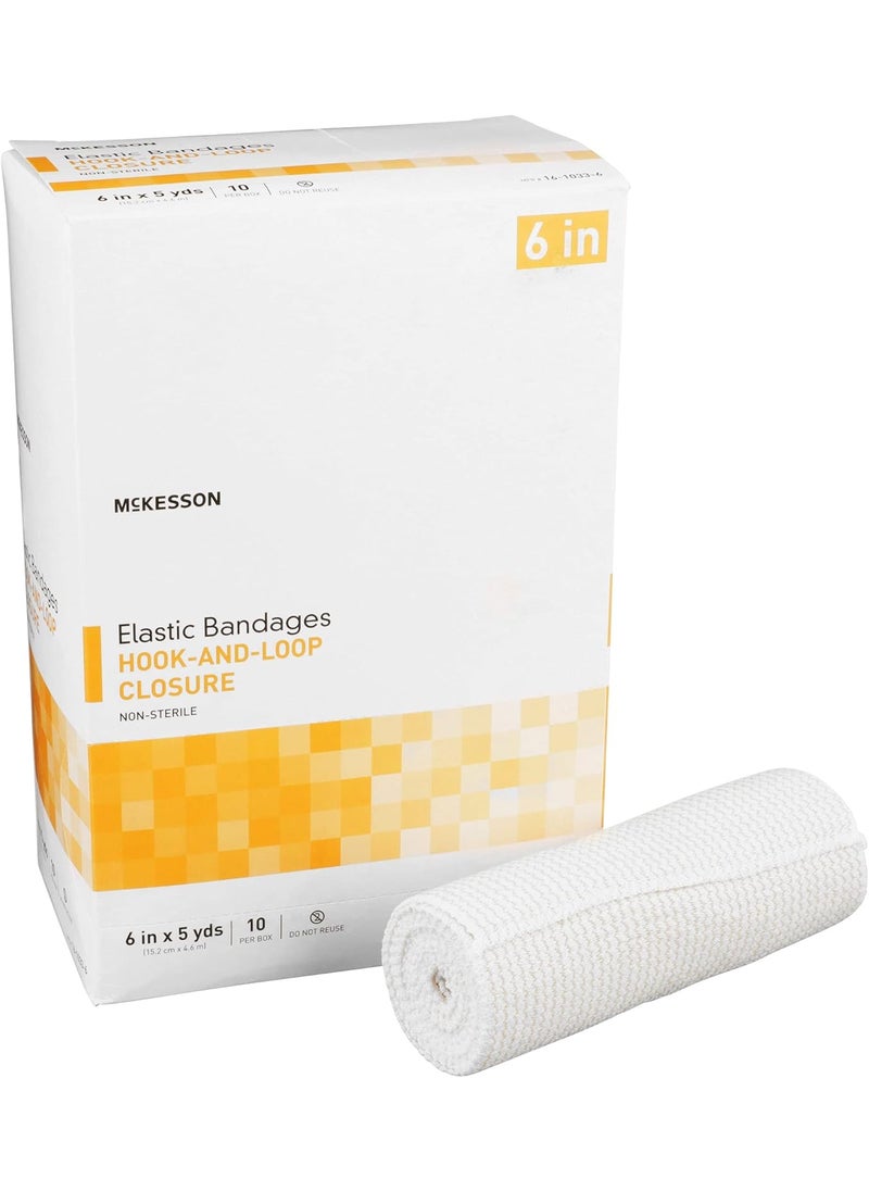 McKesson Elastic Bandages, Non-Sterile, Hook and Loop Closure, 6 in x 5 yd, 10 Count, 1 Pack