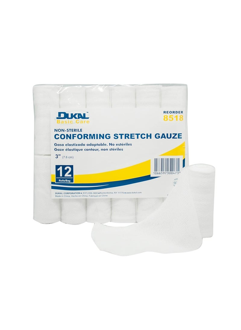 Dukal 8518 Basic Care Conforming Stretch Gauze Bandage, 3