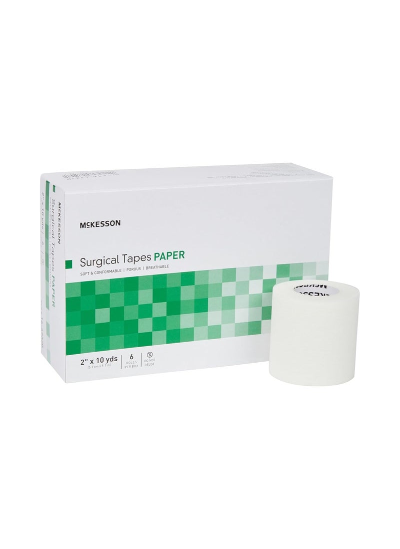 McKesson Surgical Tape, Non-Sterile, Paper, Air and Moisture Permeable, 2 in x 10 yds, 6 Count