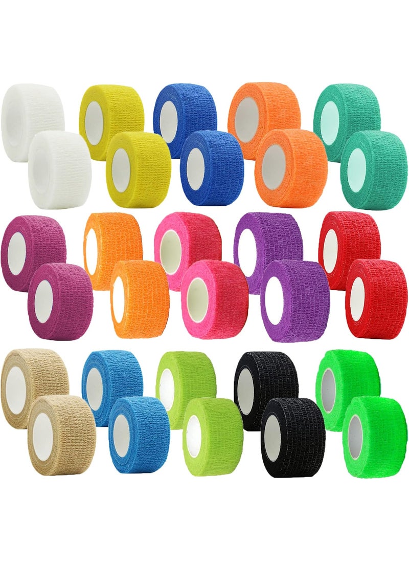 30 Pack 1 Inch x 5 Yards Self Adhesive Bandage Assorted Color Breathable Cohesive Bandage Wrap Rolls Elastic Self-Adherent Tape for Stretch Athletic, Sports, Wrist, Ankle
