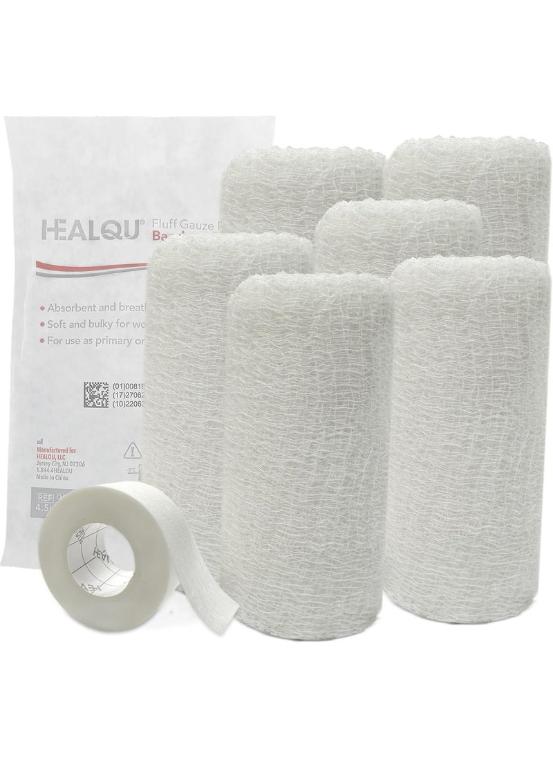 Kerlix Gauze Bandage Rolls - 4 1/2 in x 4.1 Yds, 6 Ply - 6 Single Sterile Pocuhes- Extra Absorbency - Latex Free, Hospital Grade Cotton Fluff Bandage Wrap Krinkle Style - for Wound Care & First Aid