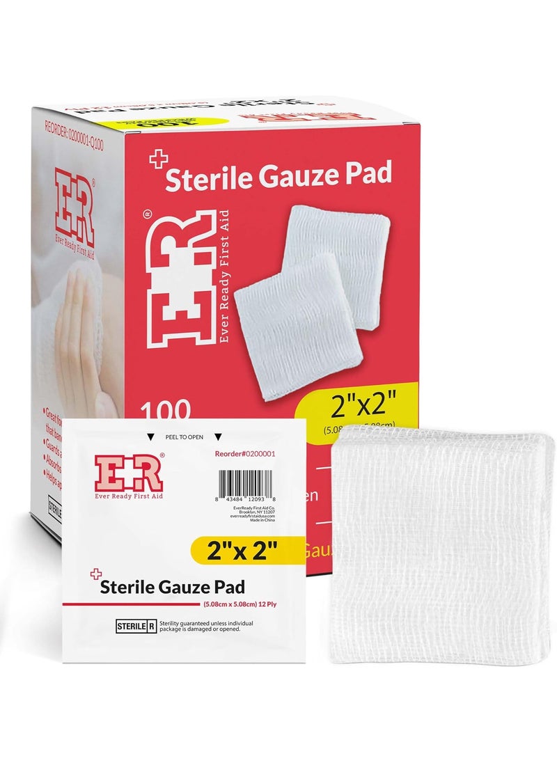 Ever Ready First Aid Sterile Gauze Pads, 2x2, 100/box