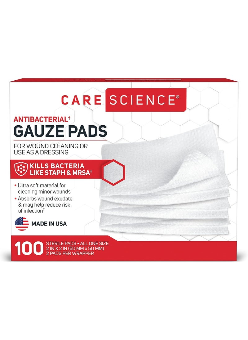 Care Science Sterile Gauze Pads, 100 ct, 2 X 2 | for Cleaning or Covering Wounds as Wound Dressing, Helps Prevent Infection