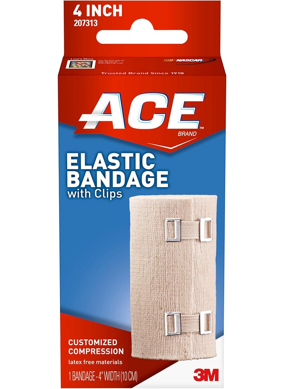 ACE 4 Inch Elastic Bandage with Clips, Beige, Ideal for Sports, Comfortable design with soft feel, Wash and Reuse