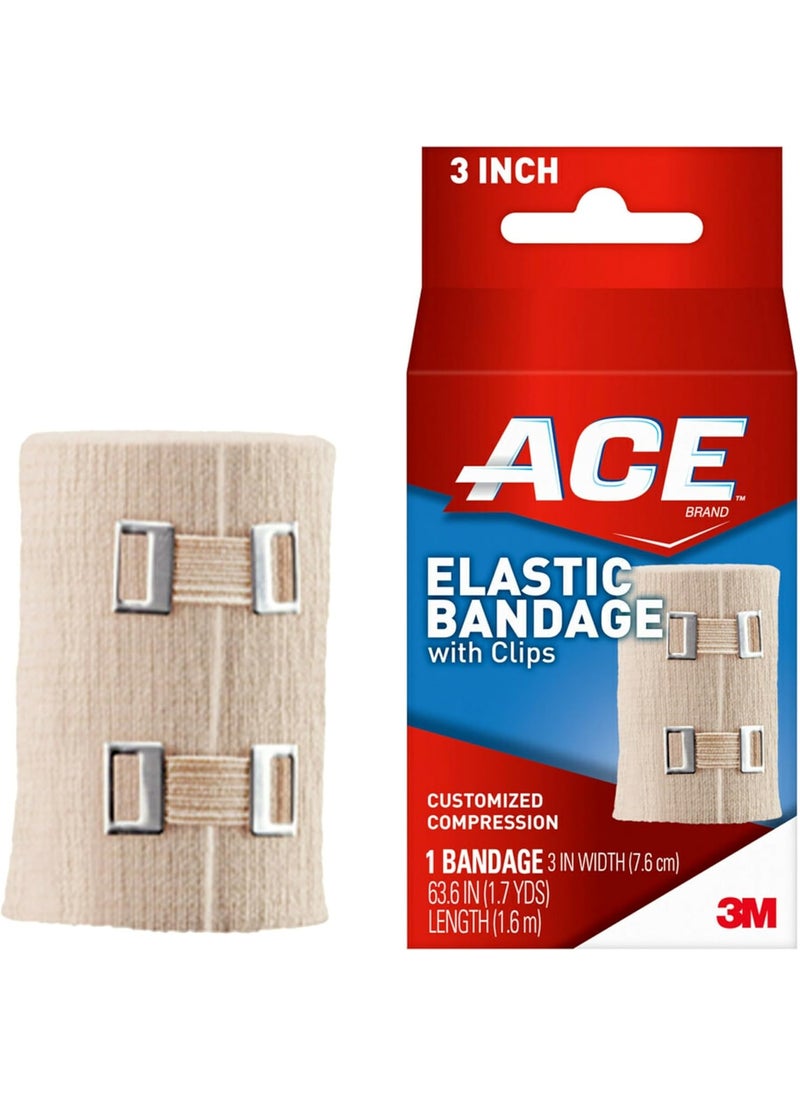 ACE 3 Inch Elastic Bandage with Clips, Beige, Great for Elbow, Ankle, Knee and More, Ideal for Sports, Comfortable design with soft feel, Wash and Reuse