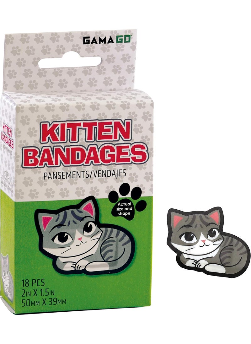 GAMAGO Kitten Bandages for Kids & Kidults - Set of 18 Individually Wrapped Self Adhesive Bandages - Sterile, Latex-Free & Easily Removable - Funny Gift & First Aid Addition