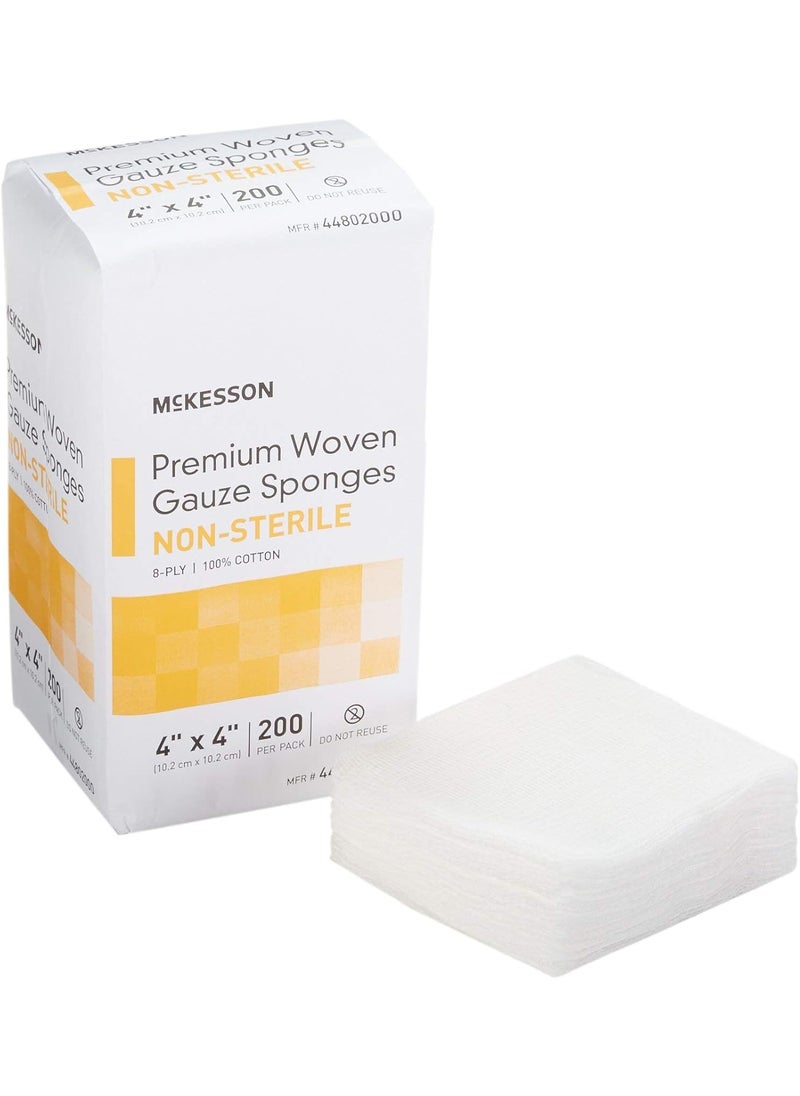 McKesson Premium Woven Gauze Sponges, Non-Sterile, 8-Ply, 100% Cotton, 4 in x 4 in, 200 per Pack, 1 Pack