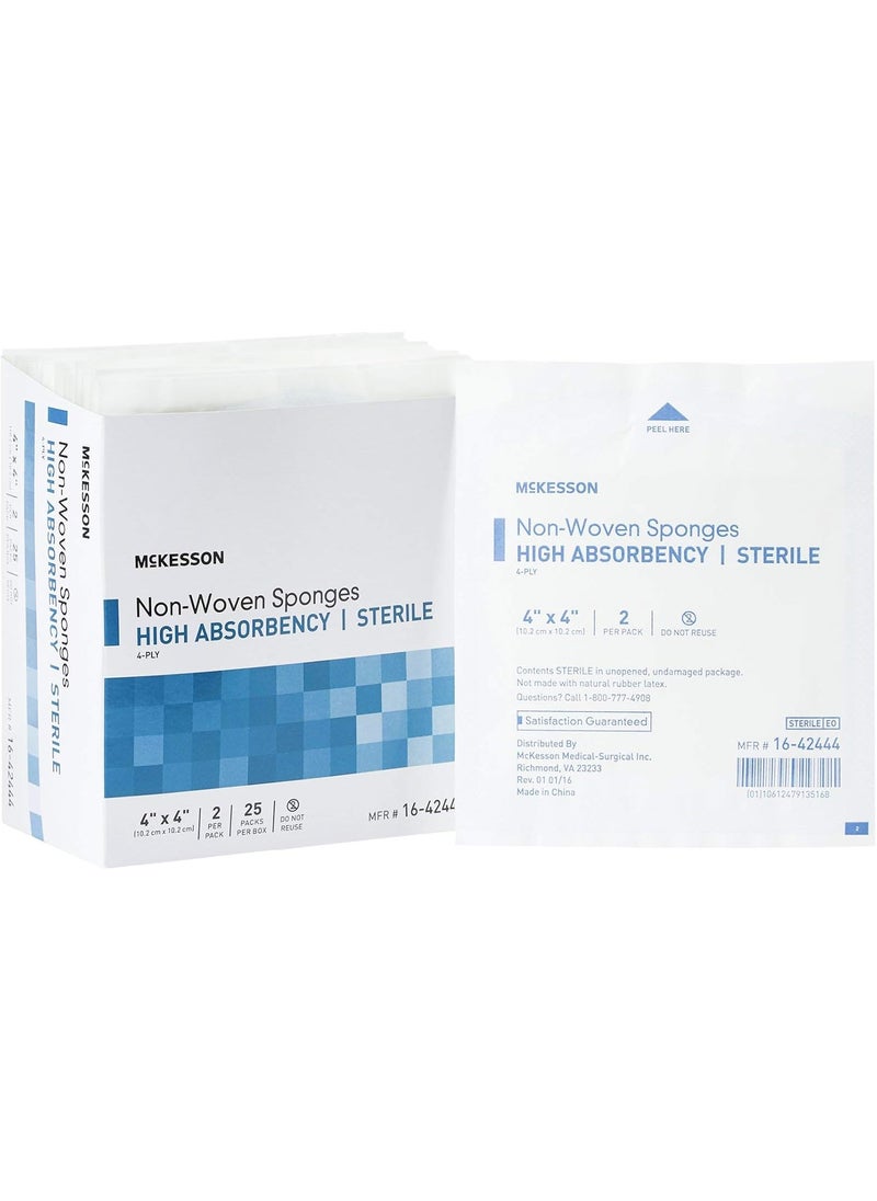 McKesson Non-Woven Sponges, Sterile, 4-Ply, High Absorbency, Polyester/Rayon, 4 in x 4 in, 2 per Pack, 600 Packs, 1200 Total
