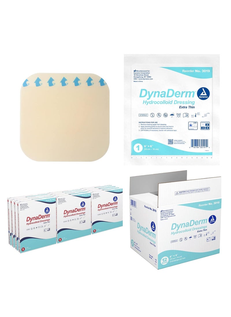 Dynarex DynaDerm Hydrocolloid Dressings, Sterile Moist Bandages Used for All Kinds of Wounds, 6