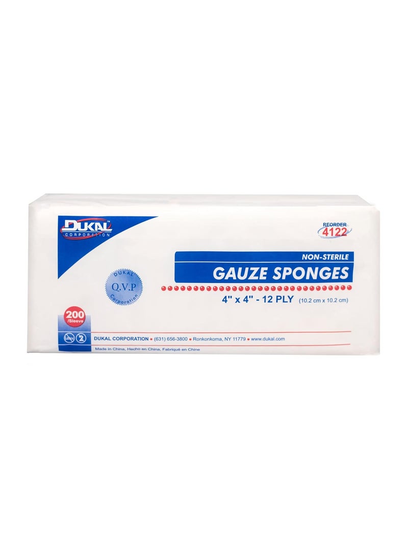 Dukal 4122 Gauze Sponge, 12-Ply, Non-Sterile, 4