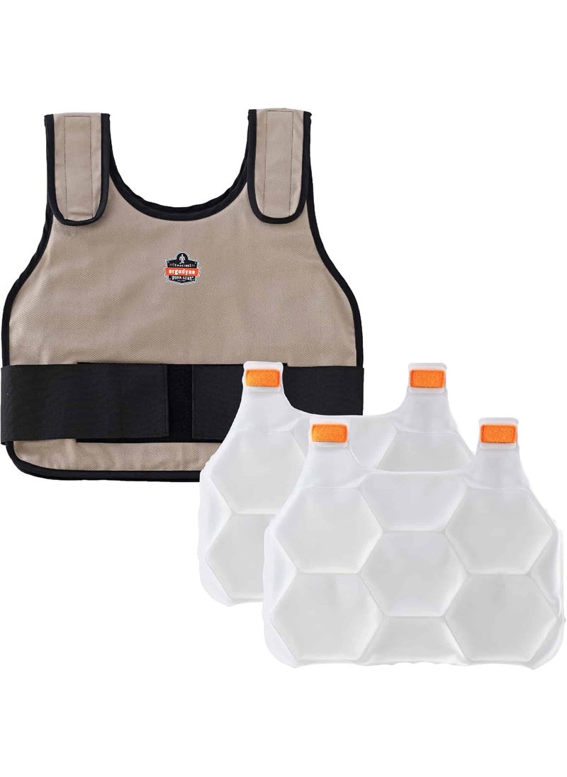 Cooling Vest with 2 Ice Packs, Instant Cooling Relief, Flexible Design, Ergodyne Chill Its 6230,Khaki,L/XL