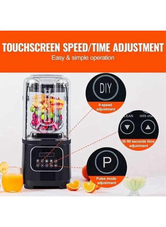 Soundproof Commercial Blender, 2200 Watt and 2 L High-Speed Professional Blender for Making Smoothie, Crushing Ice, Build-in Pulse and 15-speeds