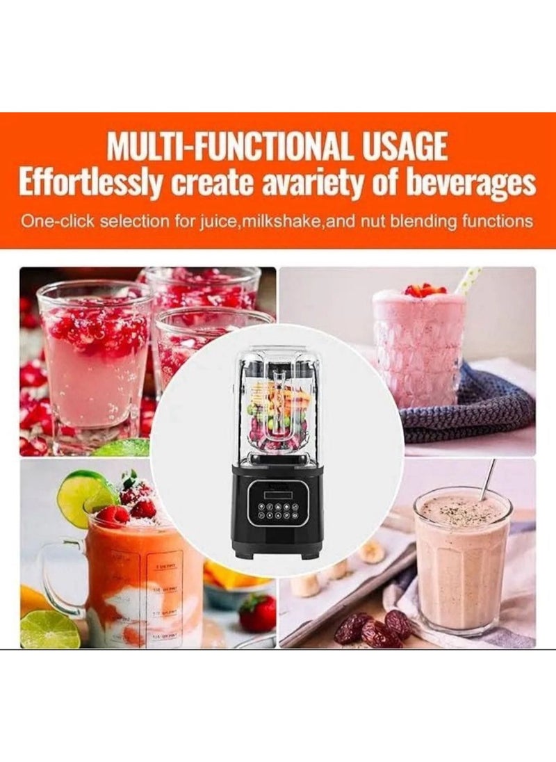 Soundproof Commercial Blender, 2200 Watt and 2 L High-Speed Professional Blender for Making Smoothie, Crushing Ice, Build-in Pulse and 15-speeds