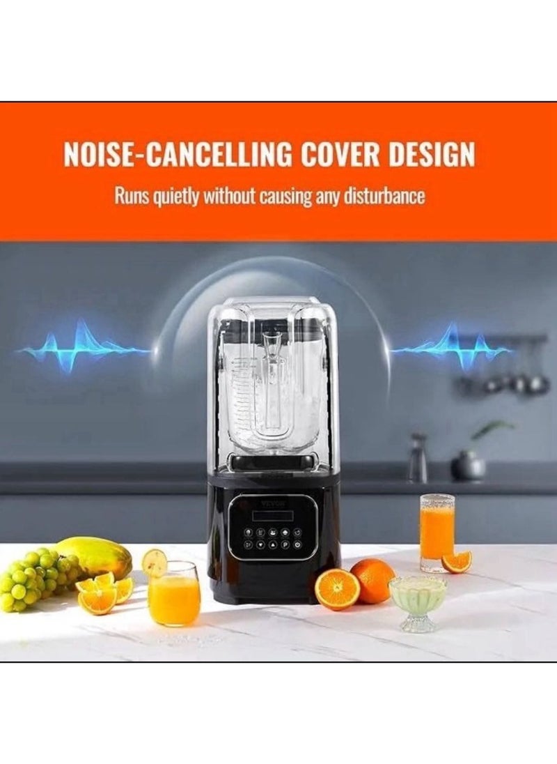 Soundproof Commercial Blender, 2200 Watt and 2 L High-Speed Professional Blender for Making Smoothie, Crushing Ice, Build-in Pulse and 15-speeds