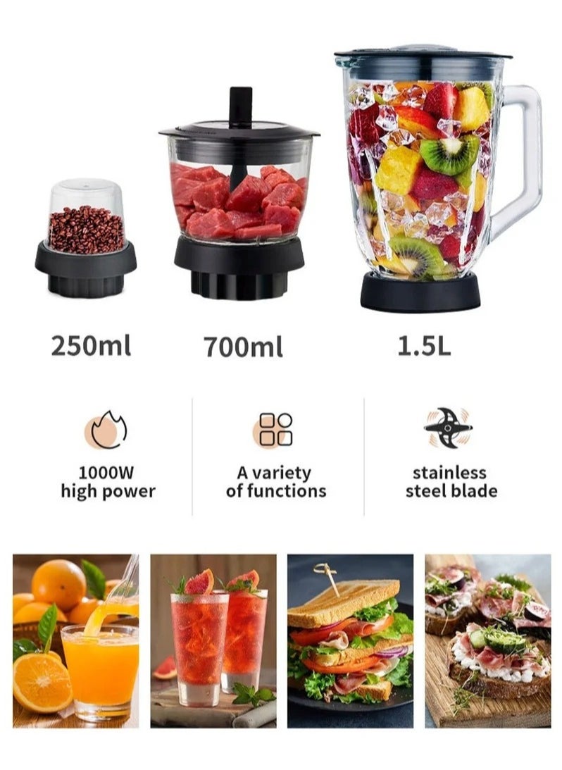 Sokany 3-In-1 Juicer Blender, 1.5 Litre, 1000W Multi-Function High Speed Blender Ice Crusher with Mixer Grinder and Chopper - Black (Model SK-JB-178)